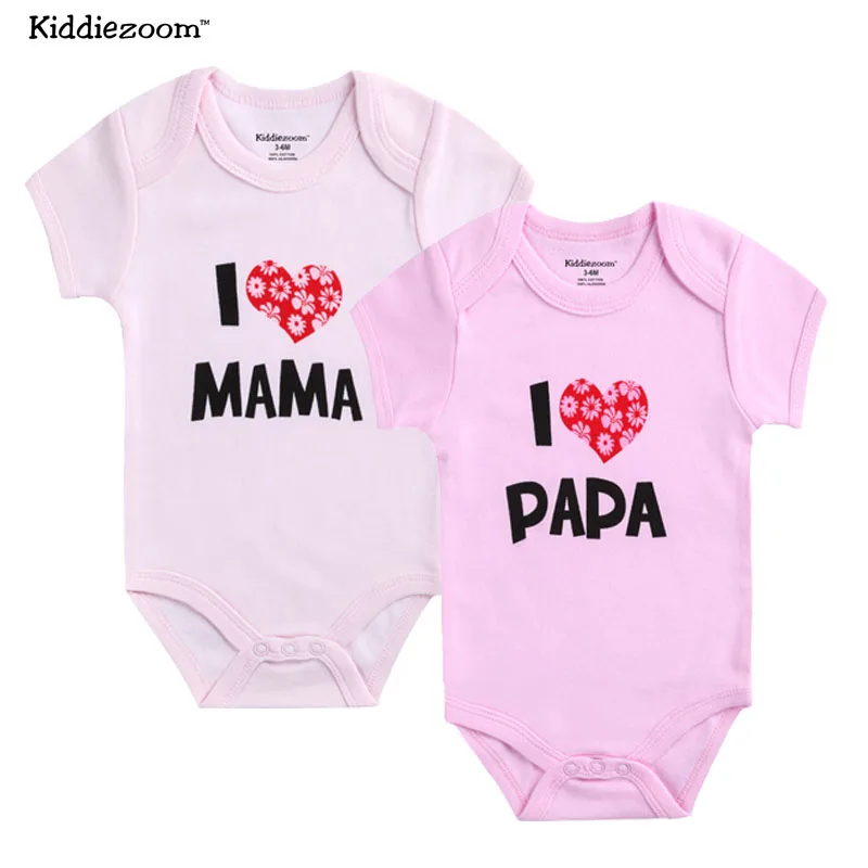 Kiddiezoom боди для ребенка мальчика I Love Papa Mama комплект одежды для маленьких девочек с принтом - Цвет: BDS2017