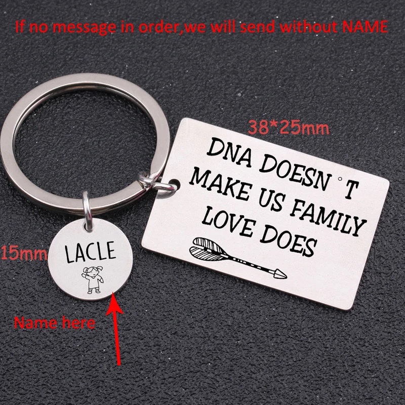 

Engraved DNA Doesn't Make Us Family Love Does keychain Personalized Custom Name Step Parent Gift Step Mom Step Dad Foster