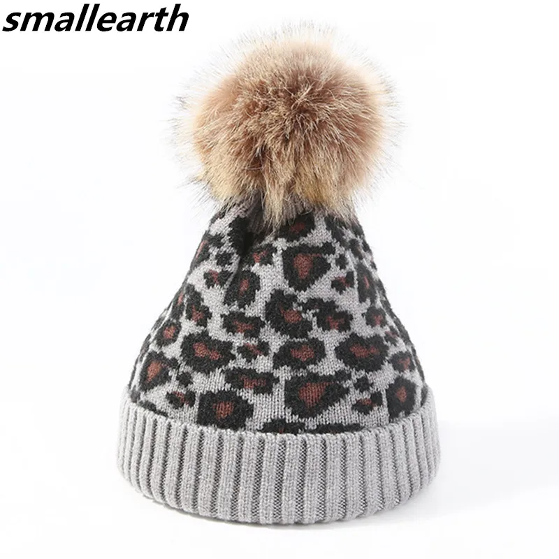 

New Autumn Winter Children Knit Hat Cute Leopard Print Pompom Hat Baby Plush Warm Hat Knitted Kids Thick Cap Girl Boy Beanie Cap