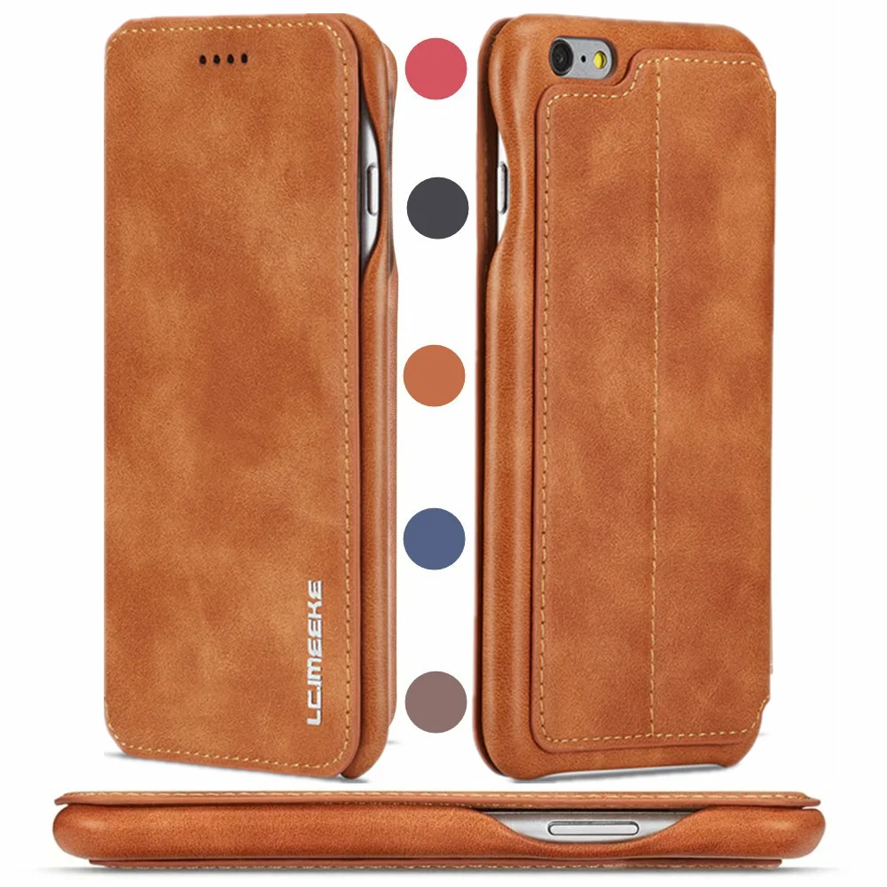 

Flip Vintage Slim Leather Case For iPhone 6 7 8 Plus XS 11 Pro Max XR X Magnetic Closure Stand Function Card Slot Wallet Cover