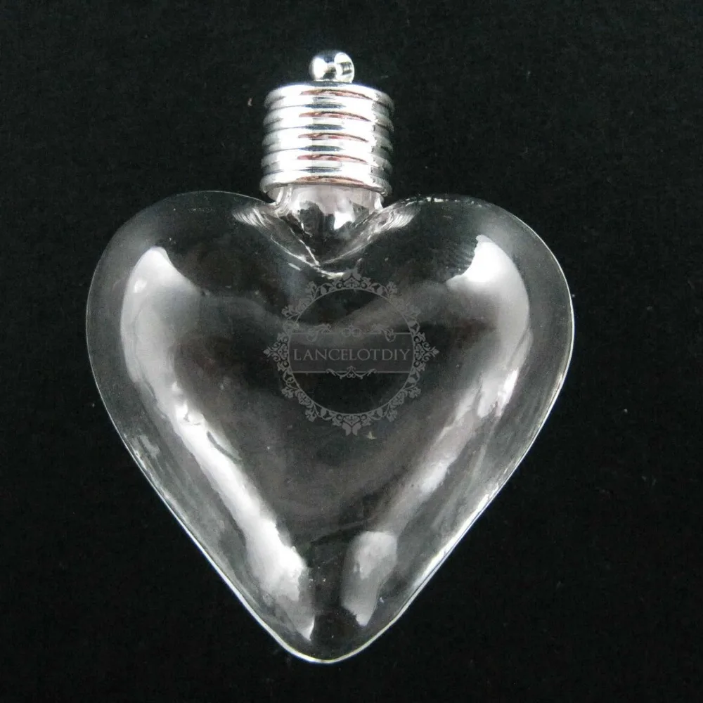 30x35mm heart shape glass blub wish vial pendant globe charm with