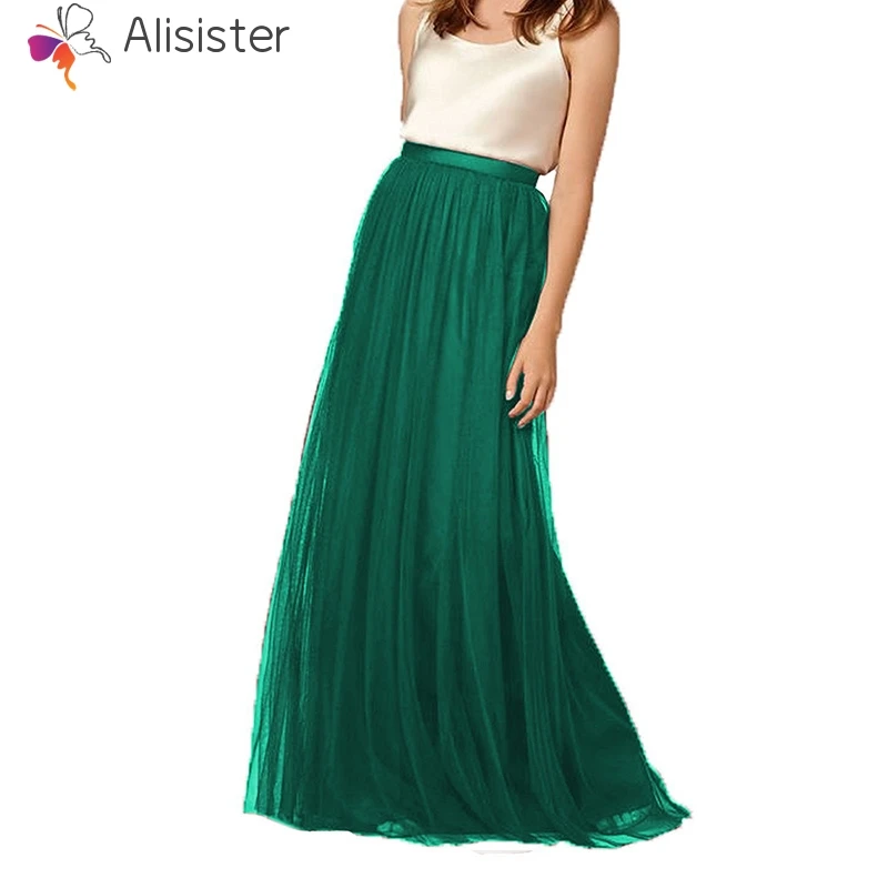Винтажные тюлевые Юбки Женские Зеленые Белые сетчатые шифоновые длинные юбки для взрослых эластичная плиссированная юбка макси с высокой талией Большие размеры