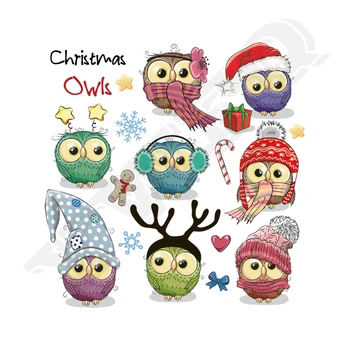 

Christmas Owls Set Iron-on Patches For Clothing Heat Transfer DIY Accessory Patch Heat Press Appliqued Christmas Gift