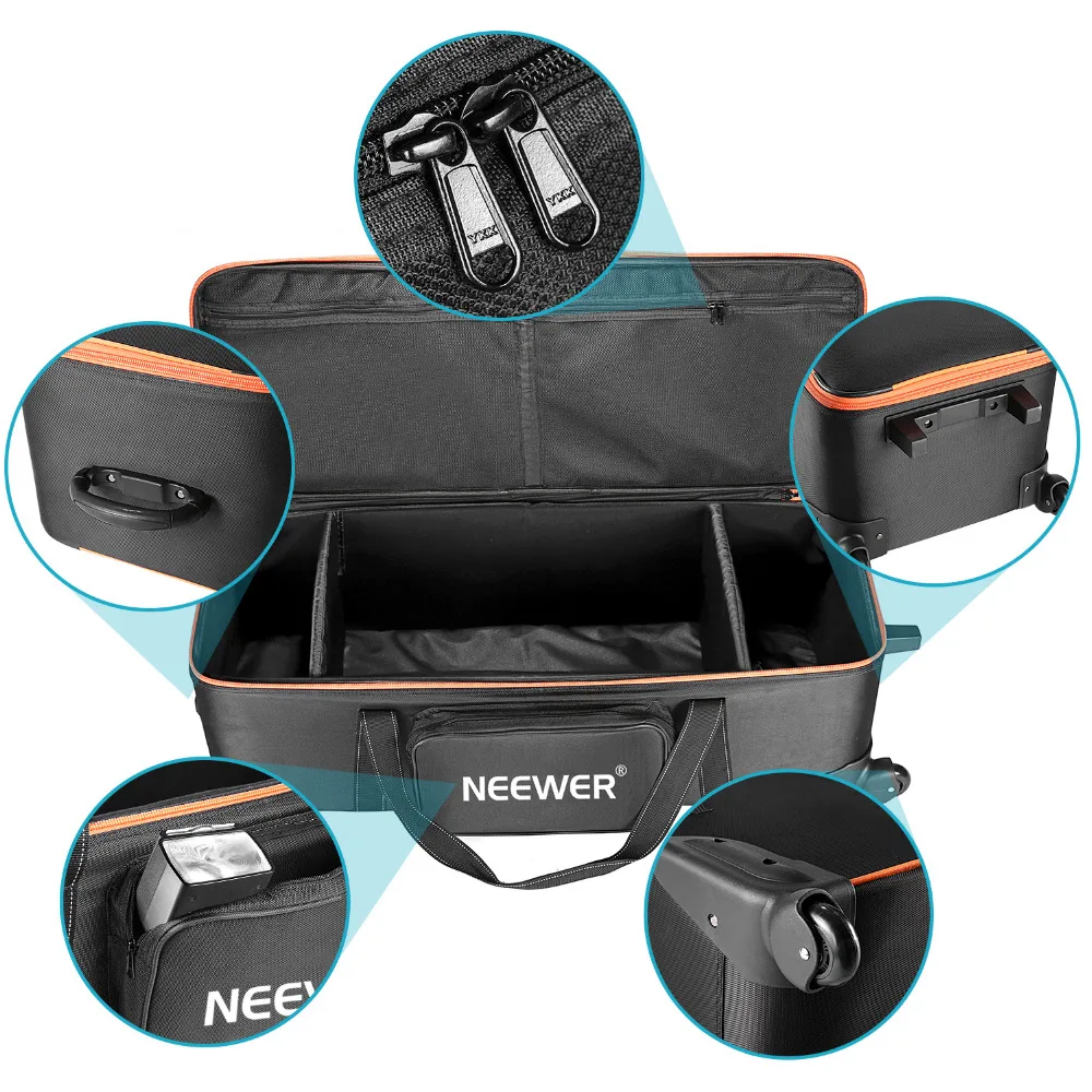  Neewer Camera Rolley Carry Bag Straps Padded Compartment Wheel For Light Stand/Tripod Photo Studio 