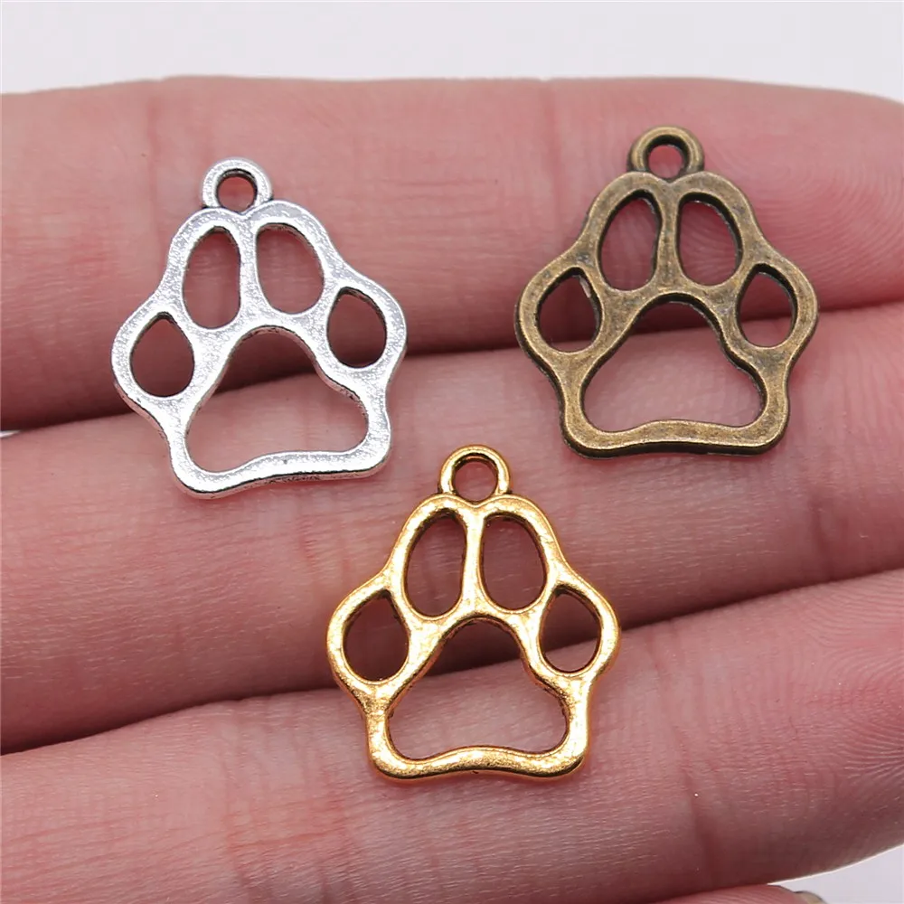 

WYSIWYG 20pcs 19x17mm 3 Colors Antique Gold Color Antique Silver Color Antique Bronze Hollow Dog Paw Charms For Jewelry Making