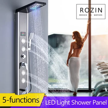 

Digital Screen Shower Faucet Single Lever Shower Pandle Bath Shower Column LED Light Bathroom Shower Mixer Tap Body Massage Jets