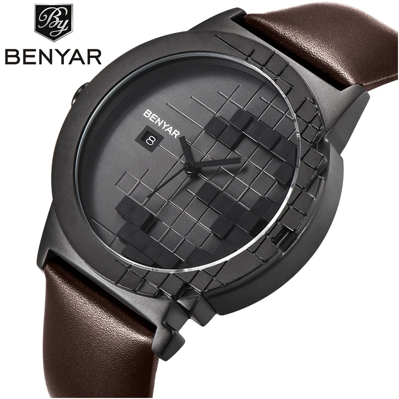 

Top Luxury Brand BENYAR Leather Strap Men's Watches Sports Square Men Quartz watch Clock Military Wrsit Watch Relogio masculino