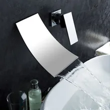 Современные Водопад Широкое Ванная комната раковина кран настенное крепление смесителя хромированная отделка