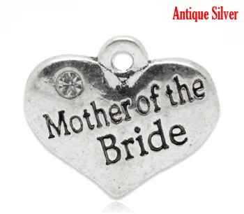 

DoreenBeads 20 dull silver color Rhinestone "Mother of the Bride" Heart Charm Pendants 16x14mm (B15680)