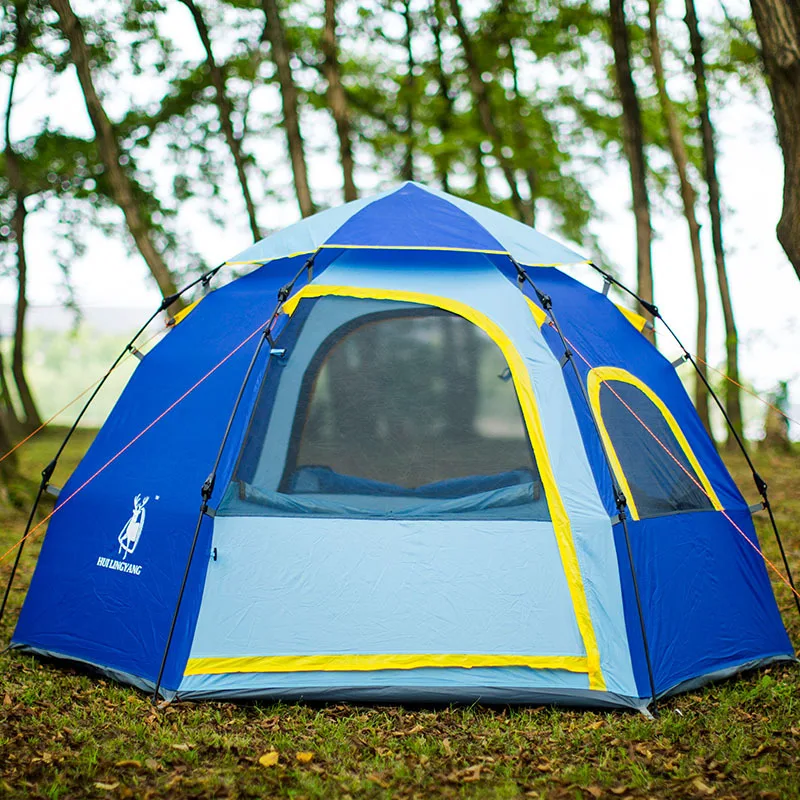 

Outdoor camping hiking waterproof tent Hexagonal 3-4 person large capacity tents Automatic quick opening family tent