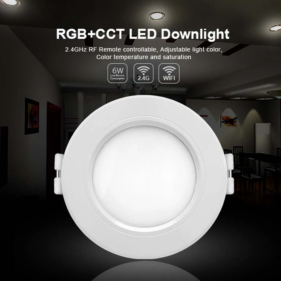 MiLight LED-Downlight RGB+CCT 12W 230V Einbauleuchte steuerbar über Funk WLAN 