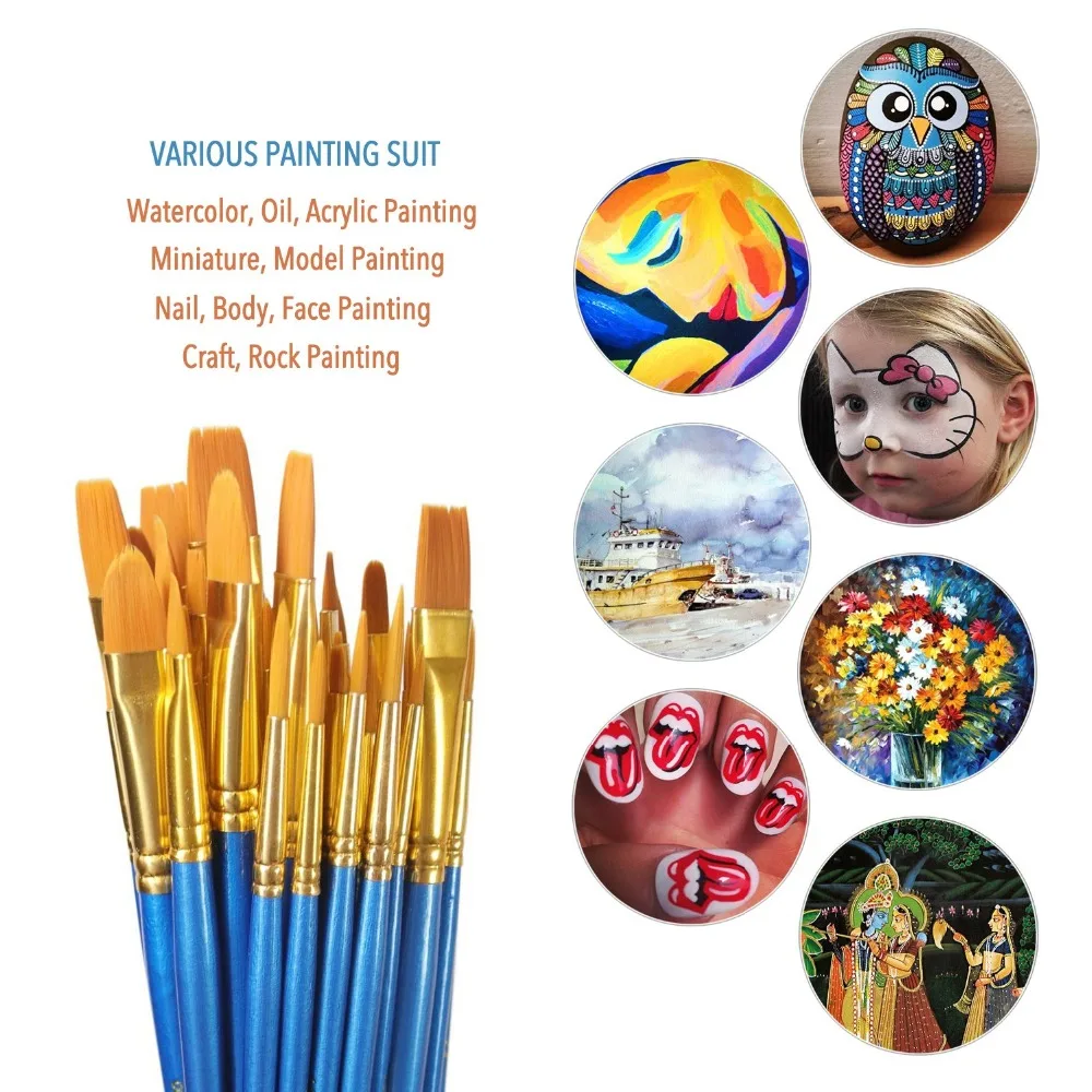 Pincel de Pintura Lidar com Escova de Arte Pincel de Pintura a Óleo Detalhe Conjunto Profissional Sintético Curto Suprimentos a Óleo Aquarela 50 Pçs Mod. 200265 4 High Quality Material escolar e de escritório