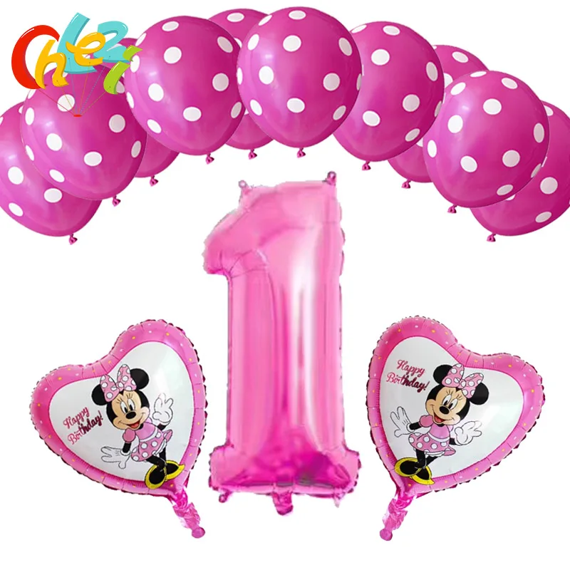 13 шт. розовая девочка Минни Маус аксессуары для вечеринки, дня рождения шары-цифры 1, 2, 3 года детский душ гелий точка латексные детские игрушки Воздушные шары - Цвет: 1