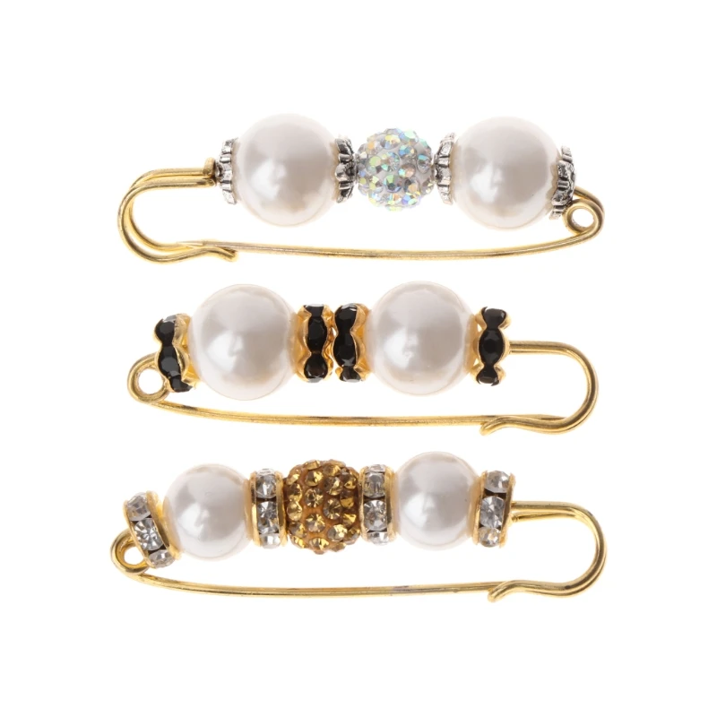 

3pcs Mixed Pearl Brooch Women Men Jewelry Vintage Corsage Rhinestone Gifts Pins