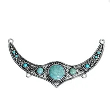 DoreenBeads-Conectores Bohemia de aleación de Zinc, accesorios en forma de cuerno, Color plata, verde, imitación, turquesa, 11,5x6,2 cm, 1 ud.