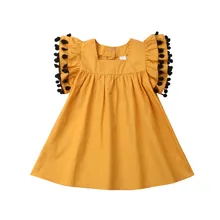 Г. летние модные праздничные платья принцессы с бахромой для маленьких девочек удобная одежда с короткими рукавами Сарафан Vestidos От 1 до 6 лет