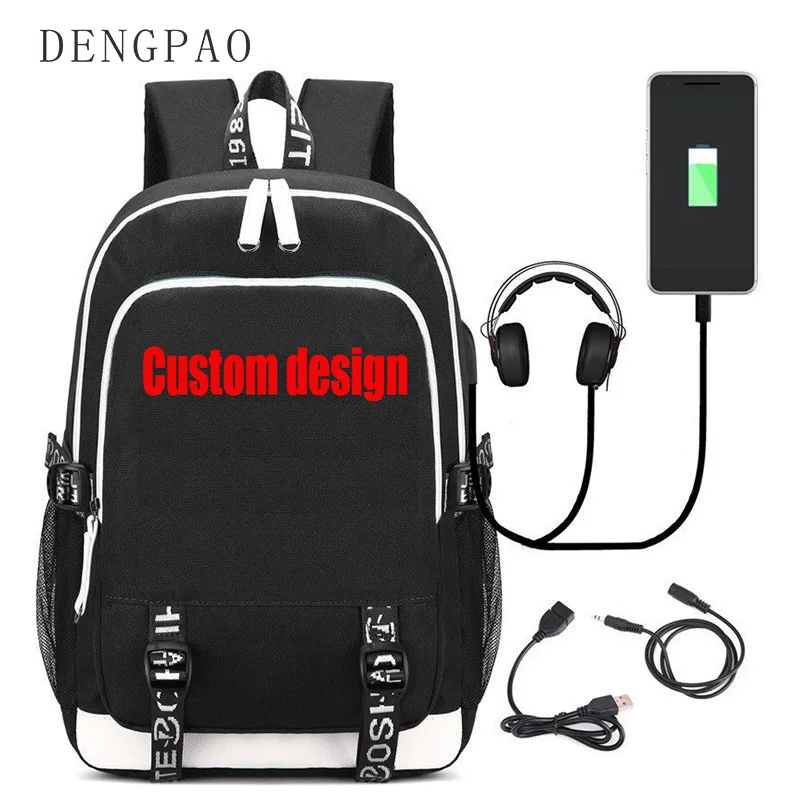 

DENGPAO Custom Design Letter Loptop Backpack with USB Charging Fashion School Bags for Teenage Girls Boys Travel Bagpack Satchel