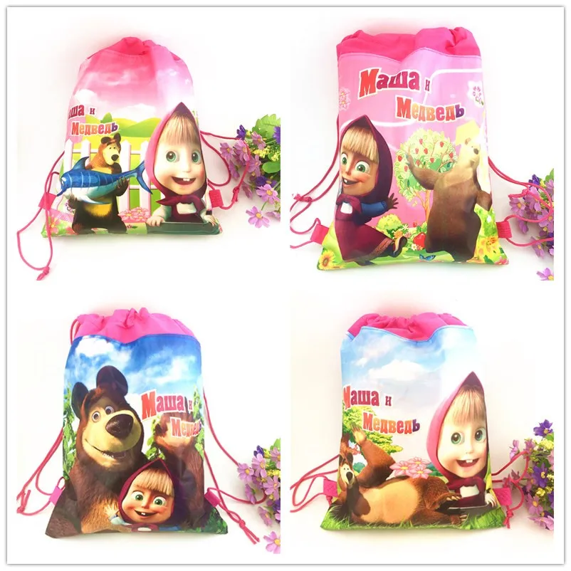 

6/12/24/30PCS Masha and Bear Party Drawstring bag for Girls Travel Storage Package School Backpacks Birthday Party Favors