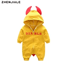Rompers for child boys Cartoon demon Hoodie Clothes Toddler rompers Swimsuit Boy Pullover Siamese Cotton Lengthy sleeved jumpsuitAFD10