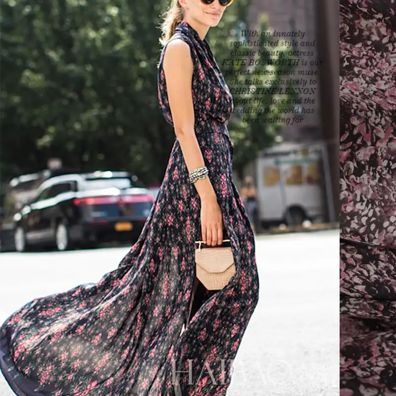 

2019 summer style full- thick silk chiffon floral chiffon purple silk chiffon Mengying cloth fabric patchwork (1 meter)