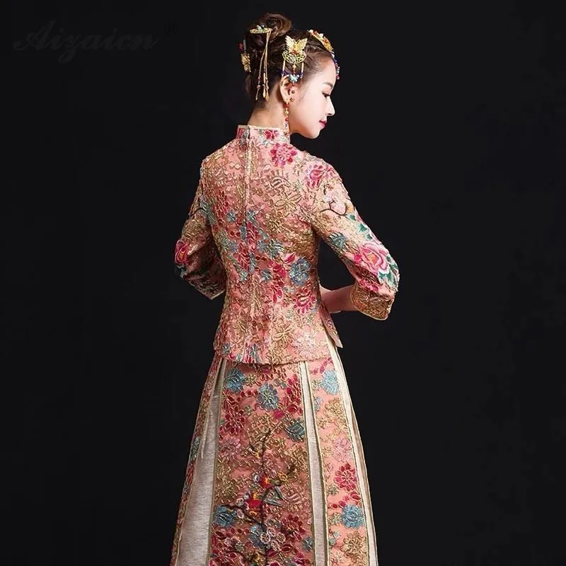 Современные свадебные платья для свадьбы Qi Pao женские Китайский традиционный свадебный платье Qipao Восточный стиль желтый Ретро Длинный