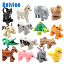 Строительные блоки с большими частицами, аксессуары для сельскохозяйственных животных, зоо, совместимы с Duplos, свинья, собака, корова, лошадь, крокодил, слон, детские игрушки