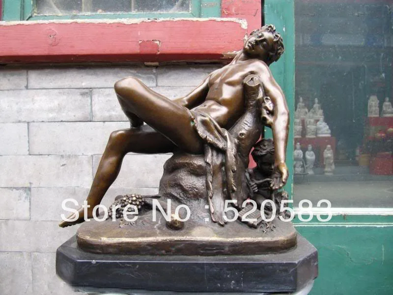 

12 Western Greece myth Pure Bronze Copper & Marble Bacchus vino God Statue