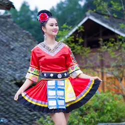 Женщины хмонг этап одежда костюмы для сцены Китайская народная Танцевальный костюм Мяо одежды хмонг одежда