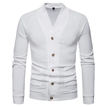 Мужской однобортный свитер с v-образным вырезом, кардиган, мужской зимний вязаный свитер, мужские однотонные вязаные Повседневные свитера, Sueter Hombre