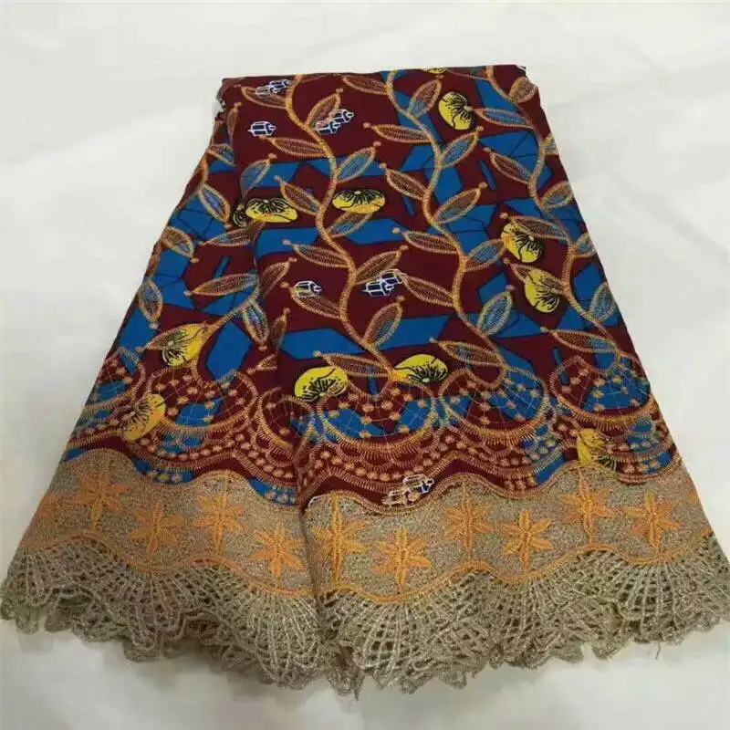 

DF!New Design Wax With Lace High Quality Embroider African Wax Lace Fabric 100% Cotton Nigeria Guipure Wax Lace 6 Yards ! P33109