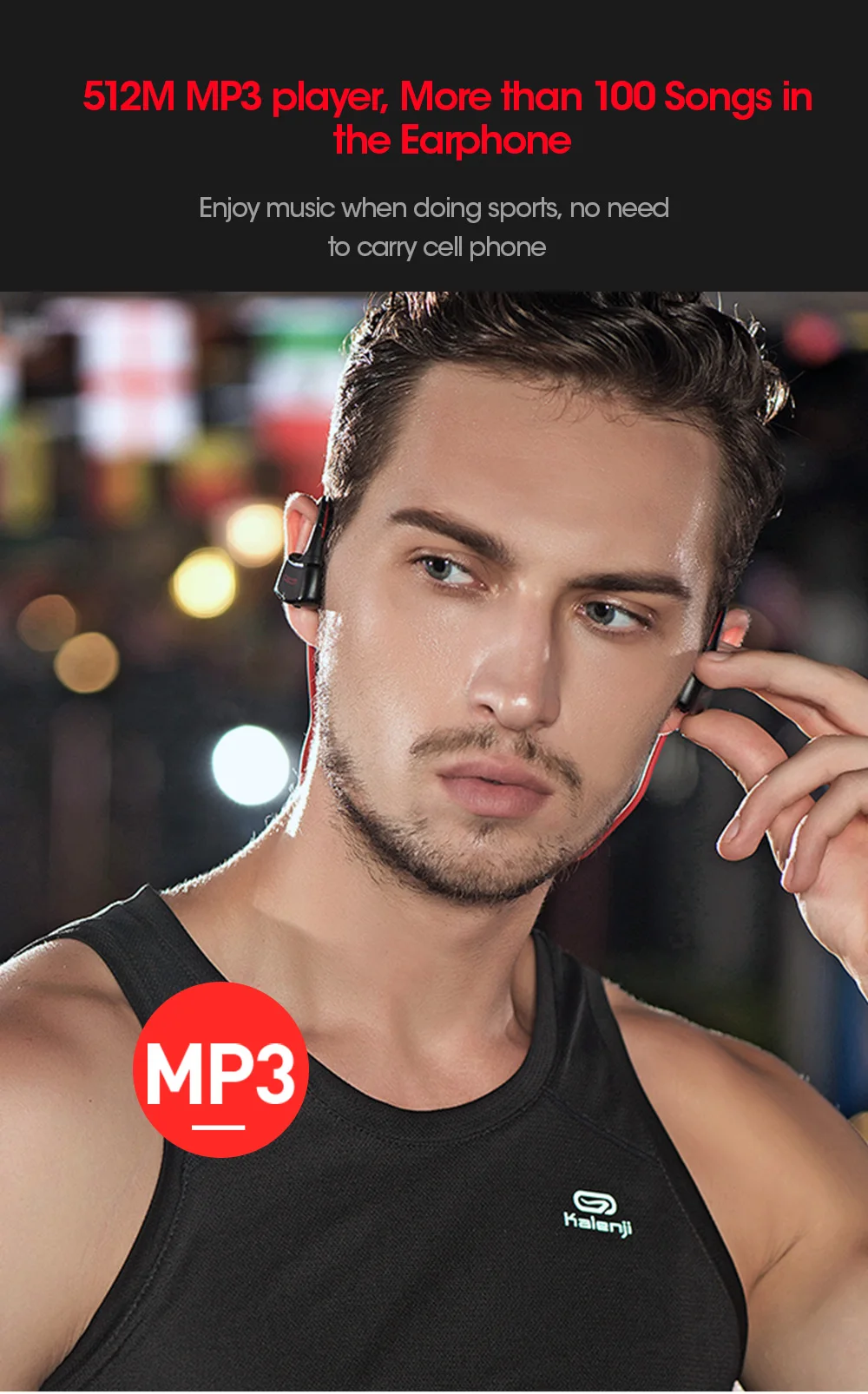 DACOM P10, MP3 плеер, гарнитура для телефона, стерео, спортивные, беспроводные, Bluetooth наушники, наушники с 512 М памятью, IPX7, водонепроницаемые, для бега