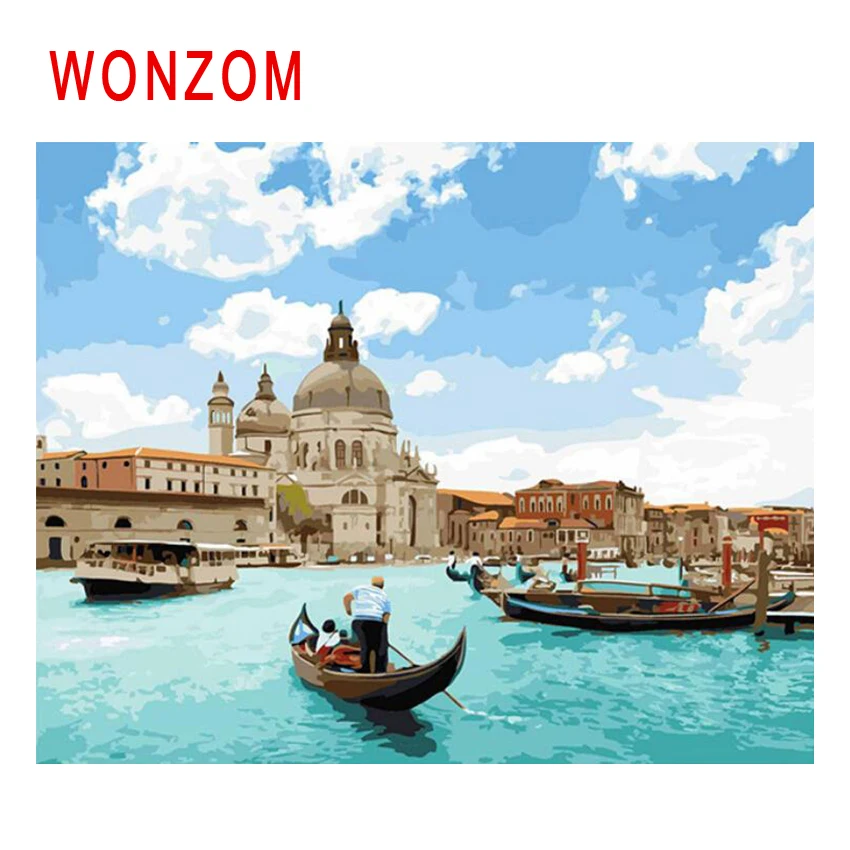 WONZOM City &quotсделай сам&quot Краски ing по номерам Венеция картина маслом лодка Куадрос