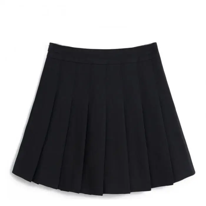 Женская Мини Однотонная юбка тонкая высокая талия на молнии безопасная Классическая теннисная плиссированная юбка для девочек и T8