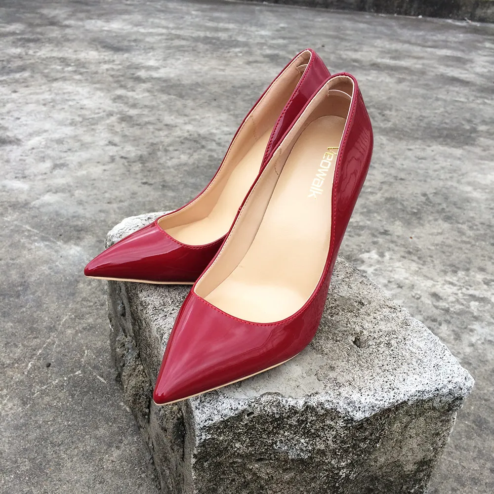 Veowalk/Чили; цвет винный, красный; женские классические туфли из лакированной кожи на высоком каблуке; пикантные туфли-лодочки с острым носком; элегантные женские вечерние модельные туфли бордового цвета