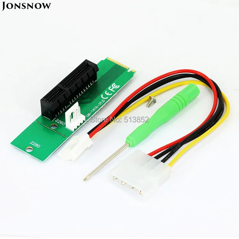 KPC1315_1_M2 to PCI-E 4X Slot Card Adapter NGFF (M.2) M Key Male to PCI Express X4 Slot Converter with Power Cable