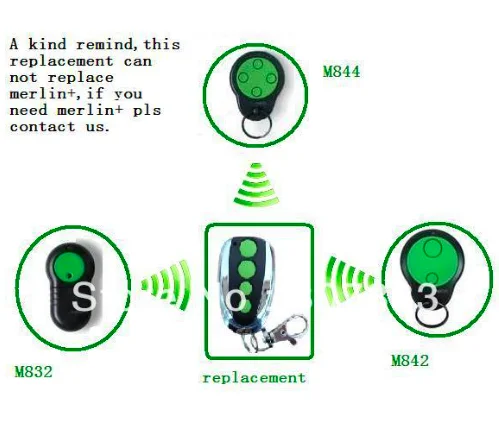 

Merlin green button M832 M842 M844 garage door 230t 430r replacement remote control