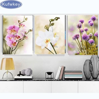 

3d Diamond Painting flowers orchid Cross Stitch full 5d Diamond Embroidery diy triptych Painting Rhinestone Pasted Home Decor