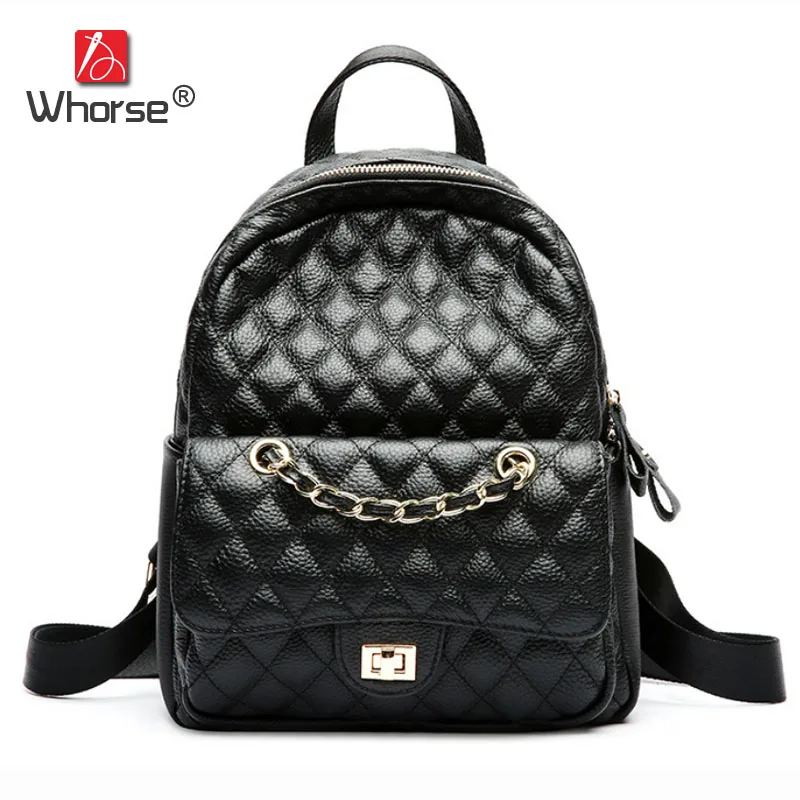 

Brand Luxury Fashion Plaid Genuine Leather Backpack Women Star Chain Style Backpacks Ladies Real Cowhide Back Pack Black W09930