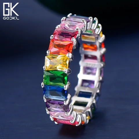 Empilháveis da Cor dos Doces na Moda de Godki para o Casamento Anel de Noiva Anéis Feminino Zircon Cúbico Multicolorido Dubai Mod. 83042