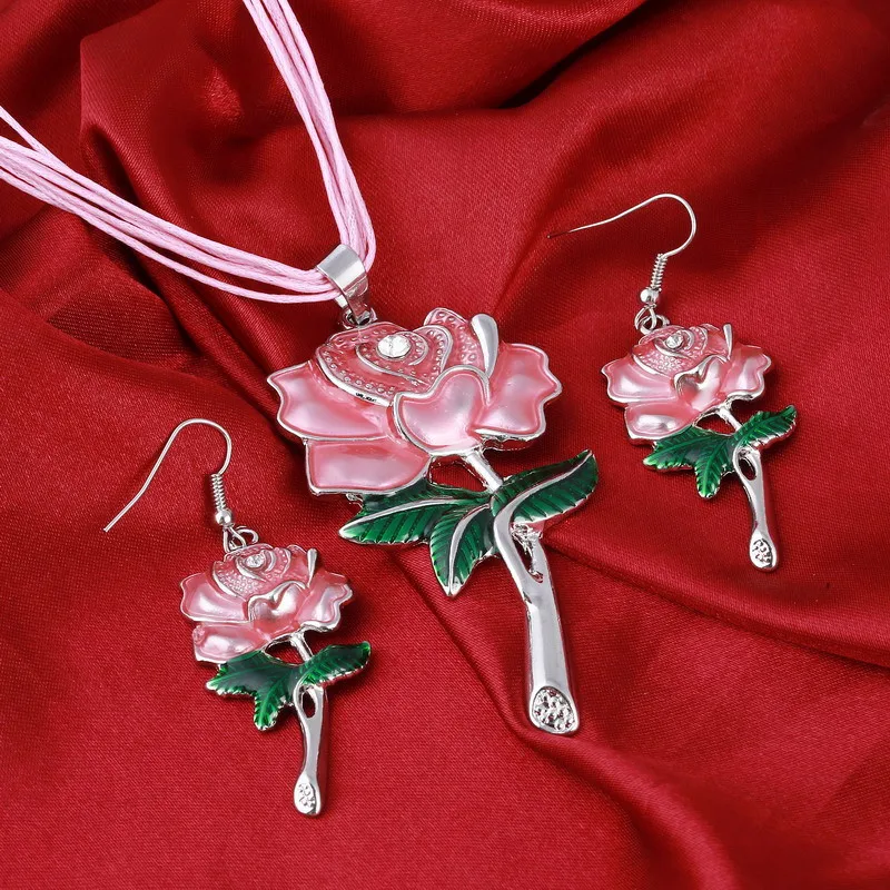 Европа Винтаж Эмаль ожерелье серьги серебряные украшения наборы мода цветок висячие серьги ювелирные изделия Свадебные наборы для женщин