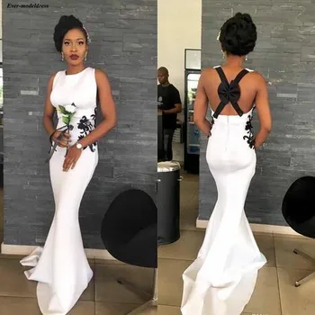 

African Bridesmaid Dresses O Neck Bow Appliques Sleeveless Criss Cross Long Formal Maid Of Honor Dresses Cheap Customized