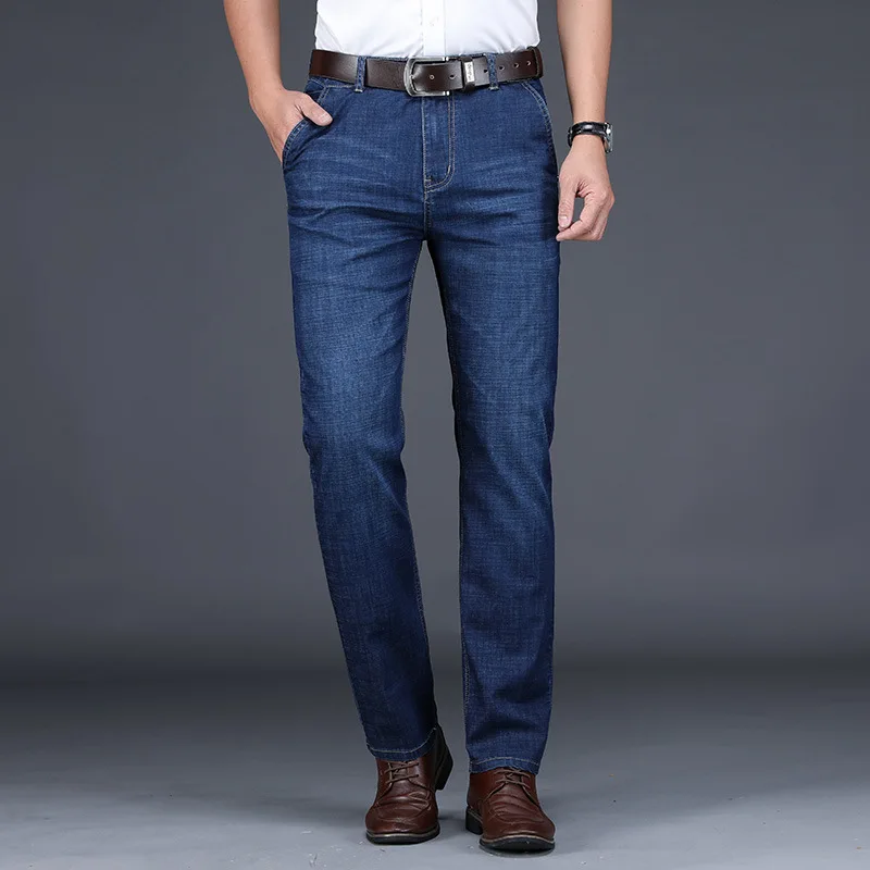 Fashion Classical Men Jeans Straight Fit Blue Color High Waist Elastic Casual Smart Pants Homme Spring Summer Business Jeans Men Fashion Classical Men Jeans Straight Fit Blue Color High Waist Elastic Casual Smart Pants Homme Spring Summer Business Jeans Men
