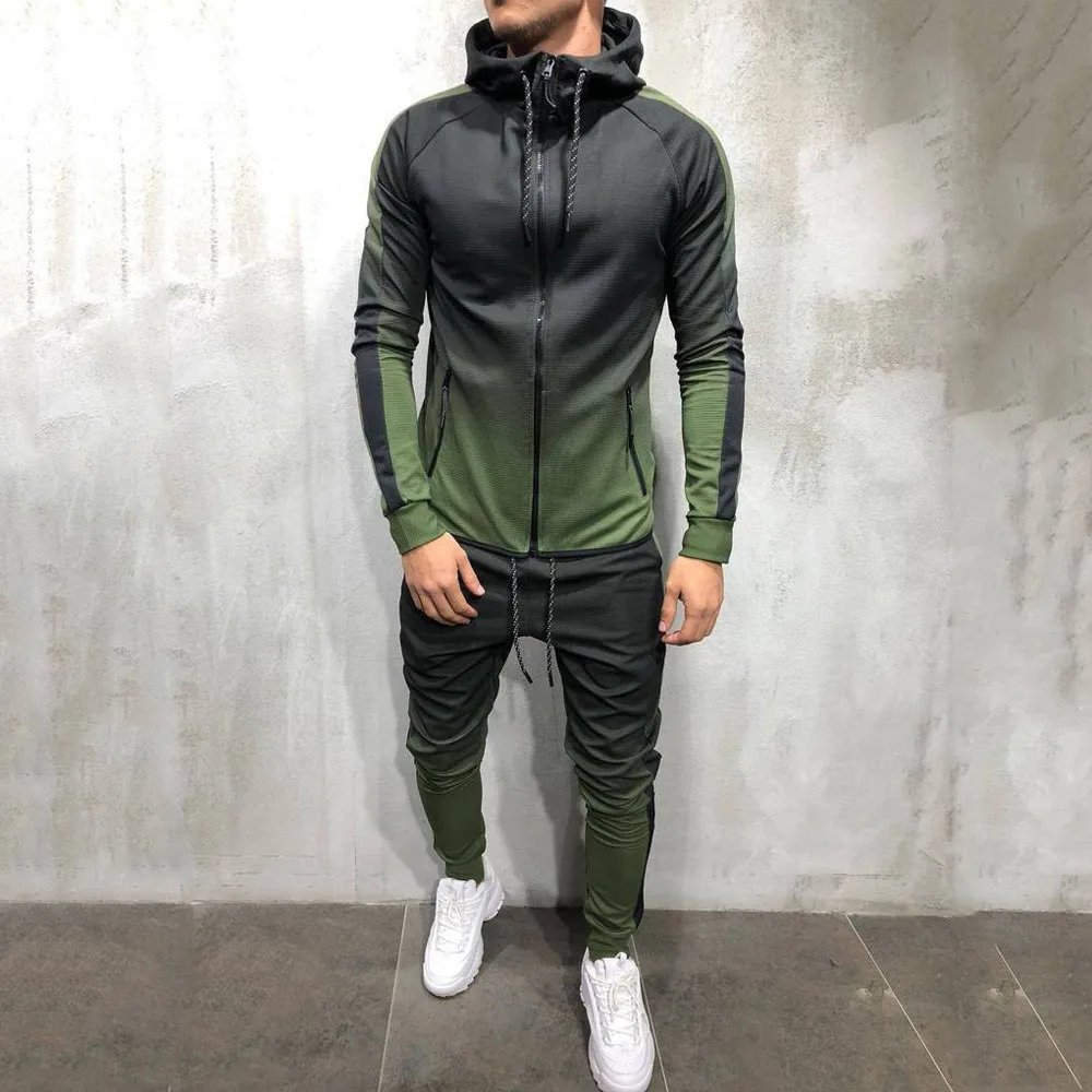 Gradient Set Men Two Piece Outfits Zipper Track Jacket Sweatpants Mens Sports Suits Casual Pants Sweatshirt Sweatsuit Tracksuits - Цвет: green