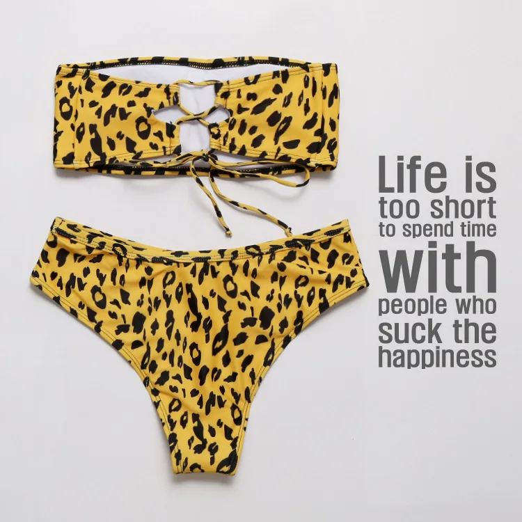 

2019 leopard Swimsuit bandeau Bikinis set string Swimsuit Women bathing costume Separate swimsuits Sexy ladies swimwear tanga