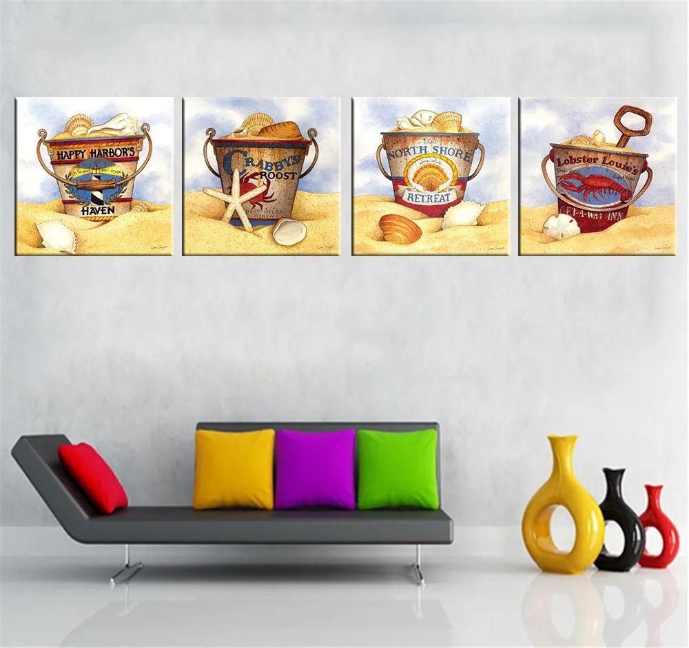 4-Stuks-Sea-Shell-Schilderen-Muur-Poster-Canvas-Muur-Pictures-voor-Woonkamer-Kerstversiering-voor-Home-Decor (1)
