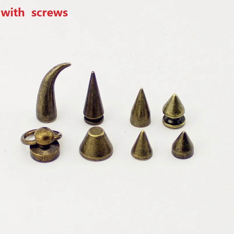 

New! 2019 bronze bullet spikes rivets for leather punk studs and spikes for clothes thorns patch diy accessory with screw