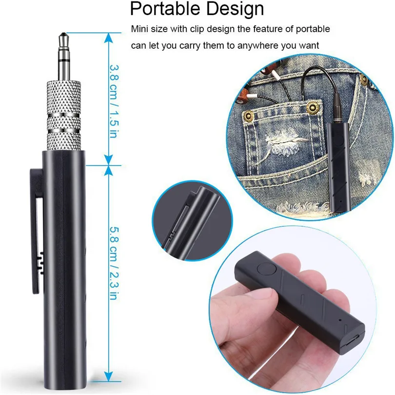 Mini Wireless Bluetooth Car Kit Hands free 3.5mm Jack AUX Audio Receiver Adapter AUX Conecter Built-in Battery 30NT08 (3)