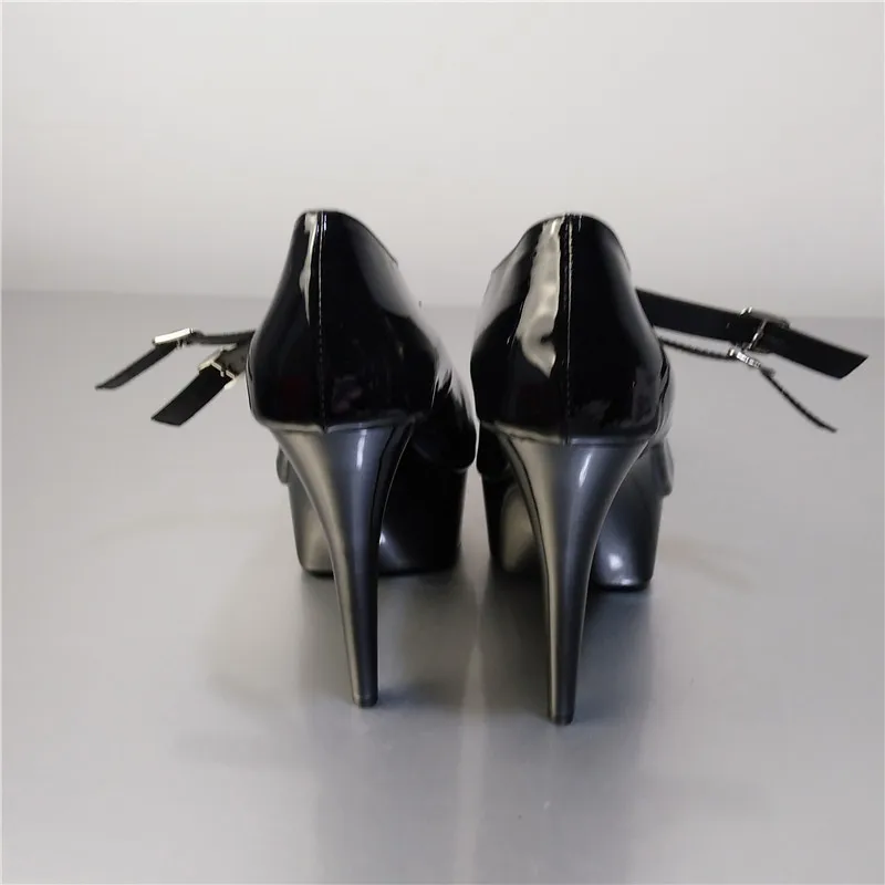 Fashionable Sexy Black PU Patent Leather Platforms Women 15cm High Heel Shoes, Stiletto, Sexy Party Heels