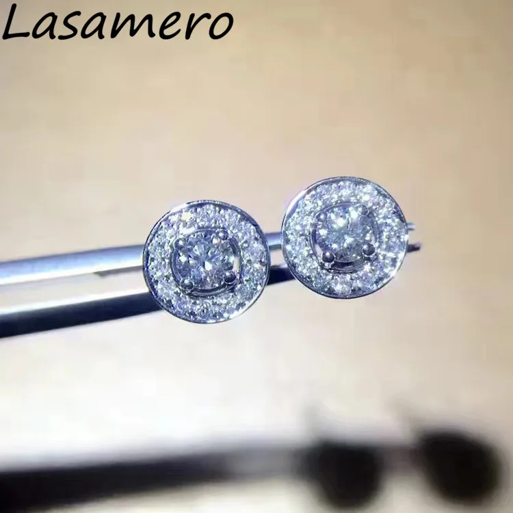 LASAMERO 0 19 CTW серьги с натуральным бриллиантом 18 K белое золото бриллианты