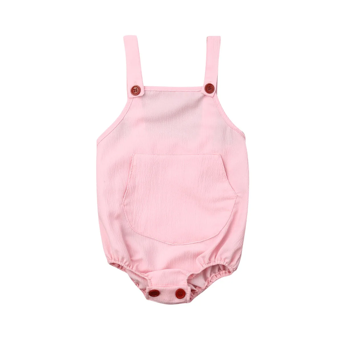 Летний комбинезон для новорожденных мальчиков и девочек; однотонная одежда для малышей с карманами без рукавов; Sunsuit - Цвет: Розовый